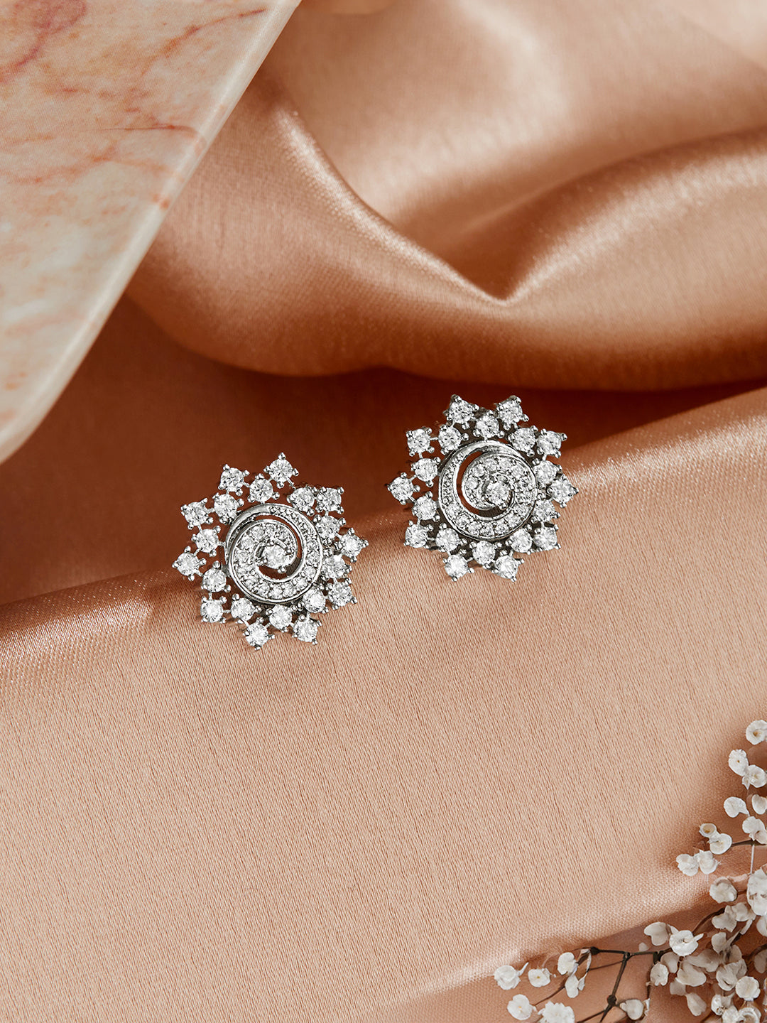 925 Sterling Silver Cubic Zirconia Flora Circle  Studds Earrings